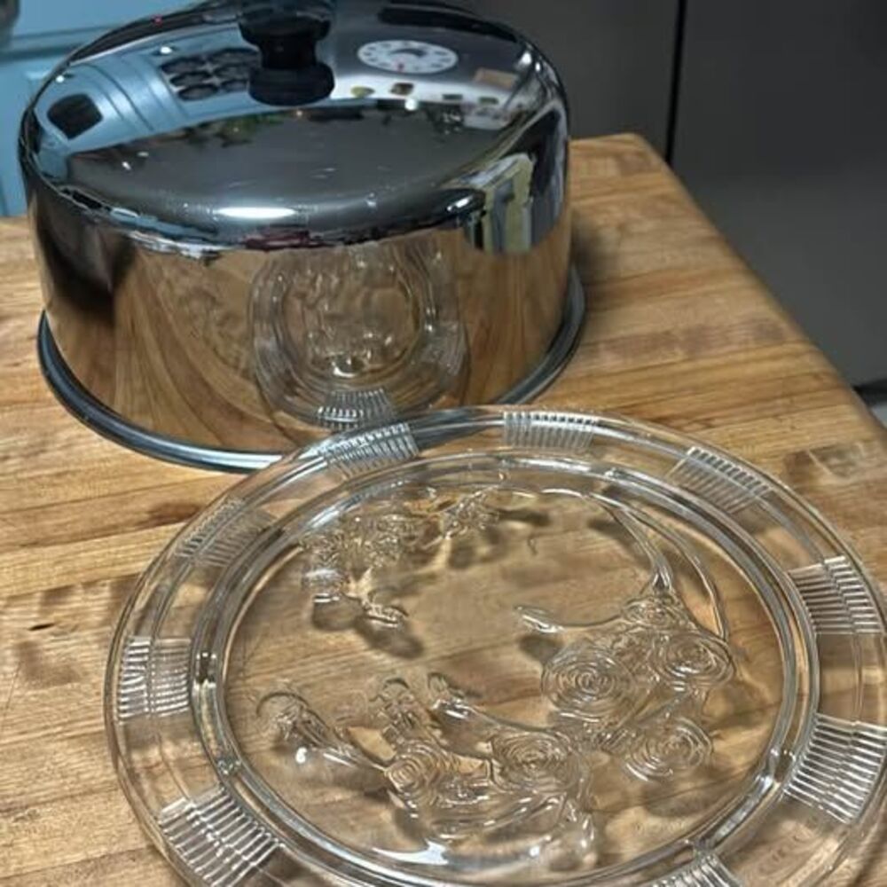 Vintage Glass and Chrome Cake Carrier